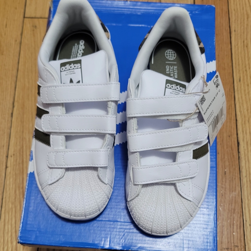Adidas Superstar CF C Kids Shoes White Green Size 2 - Picture 3 of 7